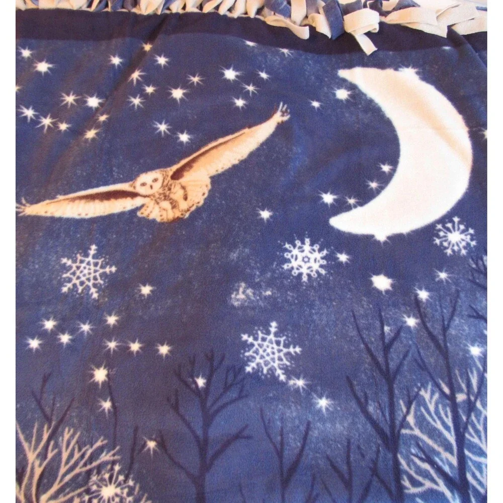 Snowflake Winter Holiday Santa Animals Angel Blue Fleece Handmade Tie Blanket